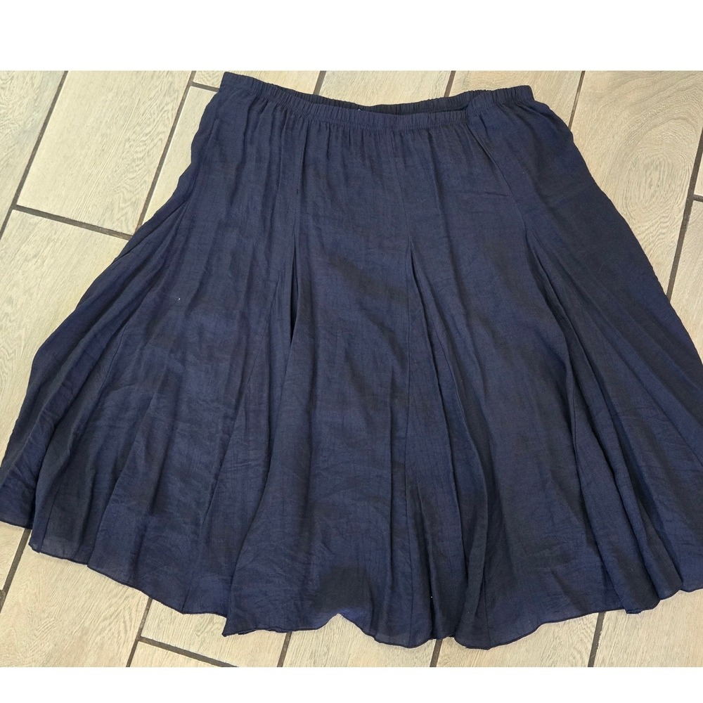 Roz & Ali Navy Blue Pleated Midi Skirt Plus Size 1X Elastic Waist Lined Flowy